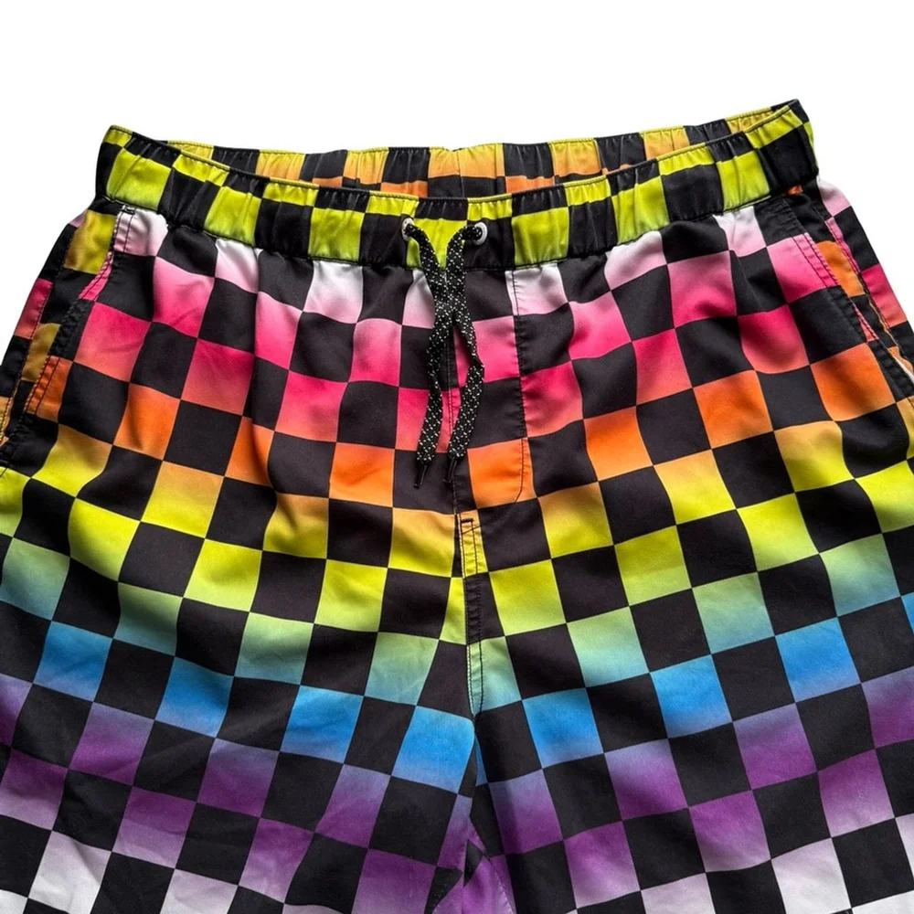 Empyre Y2K Festival Rainbow Multicolour Checkered Shorts Size L Pride Beach